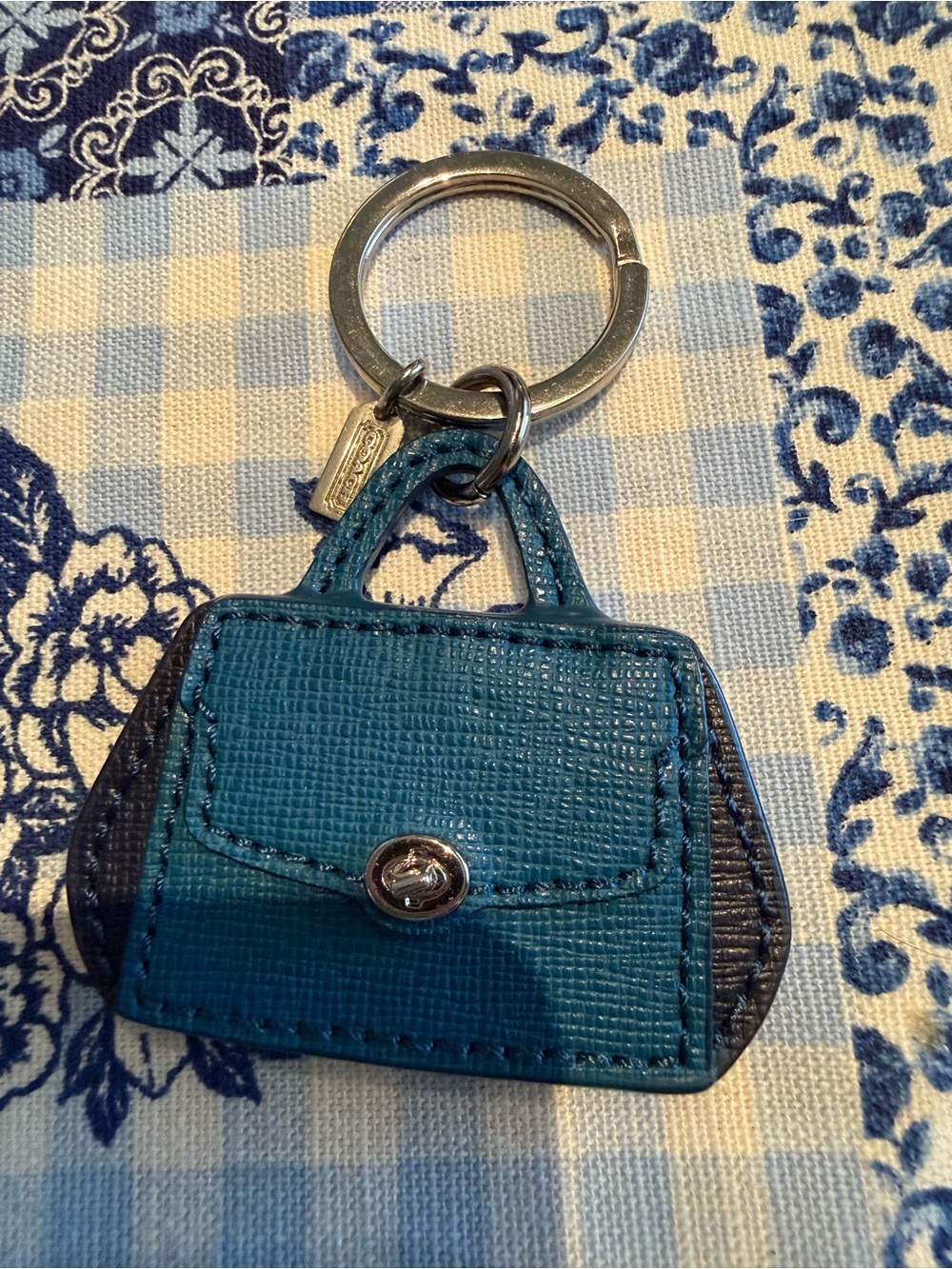 Coach Teal and Navy Mini Leather Purse Keychain